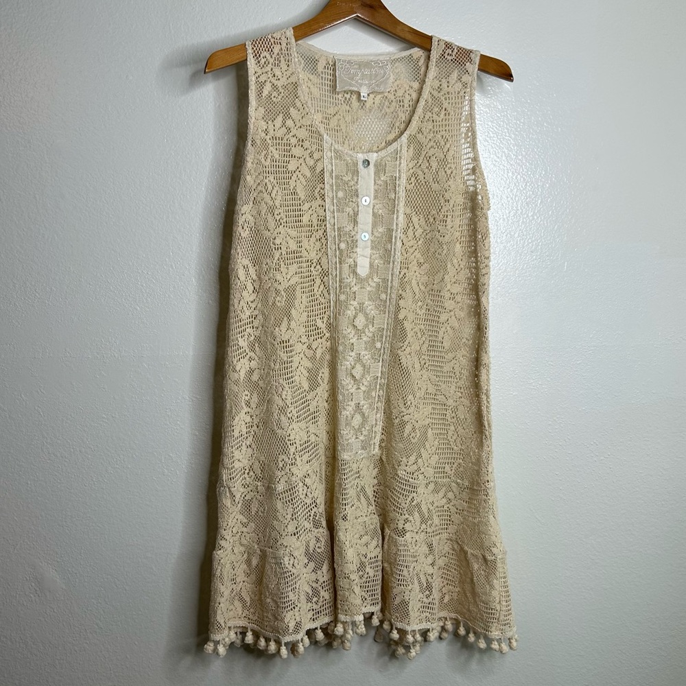 Temptation Positano 100% Cotton Cream Crochet Lace Tunic Mini Dress Size L